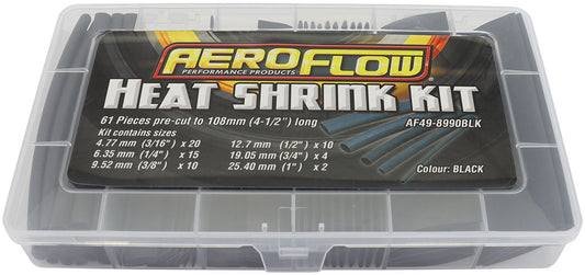 AF49-8990BLK - BLACK HEAT SHRINK KIT 61 PIECES 2:1 RATIO 4-25mm