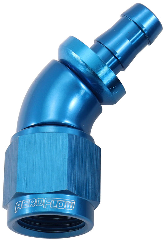 AF512-06-05 - -6AN TO 5/16" BARB 45 DEG FULLFLOW PUSH LOCK BLUE