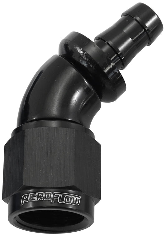 AF512-06-05BLK - -6AN TO 5/16" BARB 45 DEG FULLFLOW PUSH LOCK BLACK