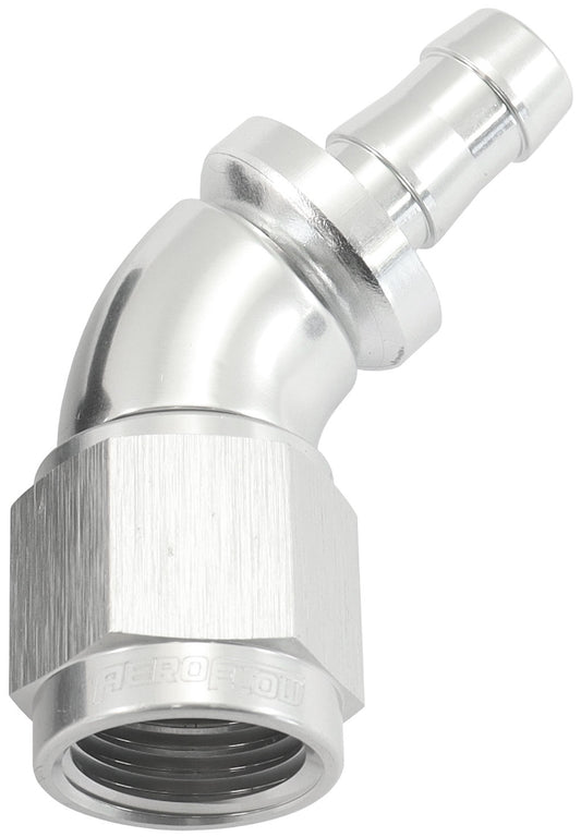 AF512-06-05S - -6AN TO 5/16" BARB 45 DEG FULLFLOW PUSH LOCK SILVER