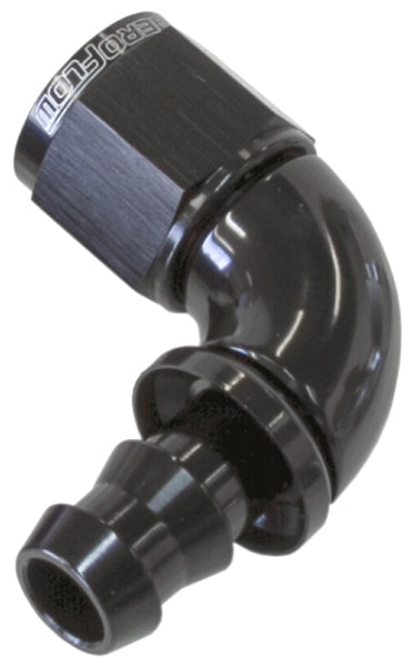 AF513-04BLK - Full Flow Tight Radius Push Lock 90° Hose End -4AN Black Finish. Suits 400 & 500 Series Hose