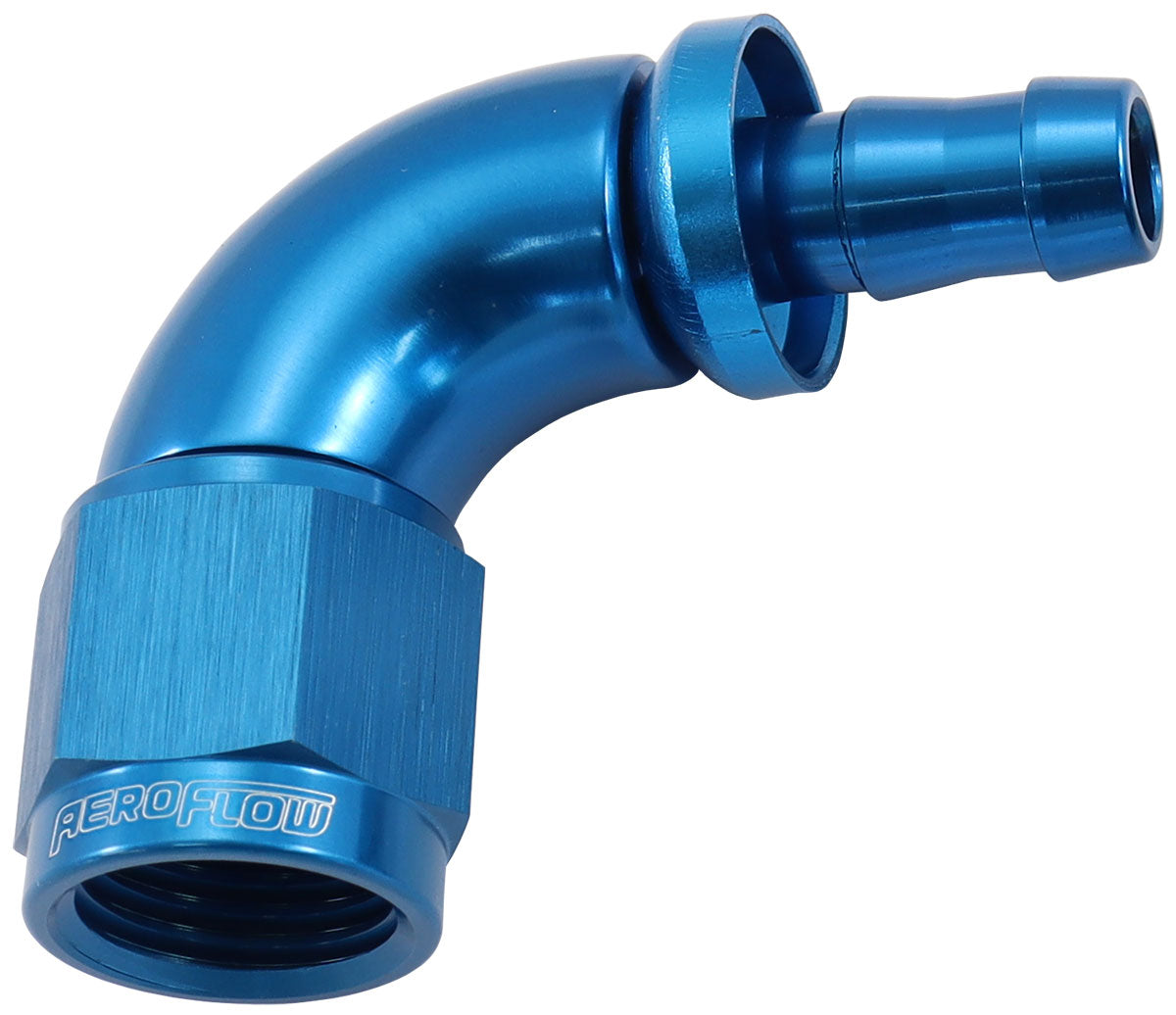 AF513-06-05 - -6AN TO 5/16" BARB 90 DEG FULLFLOW PUSH LOCK BLUE