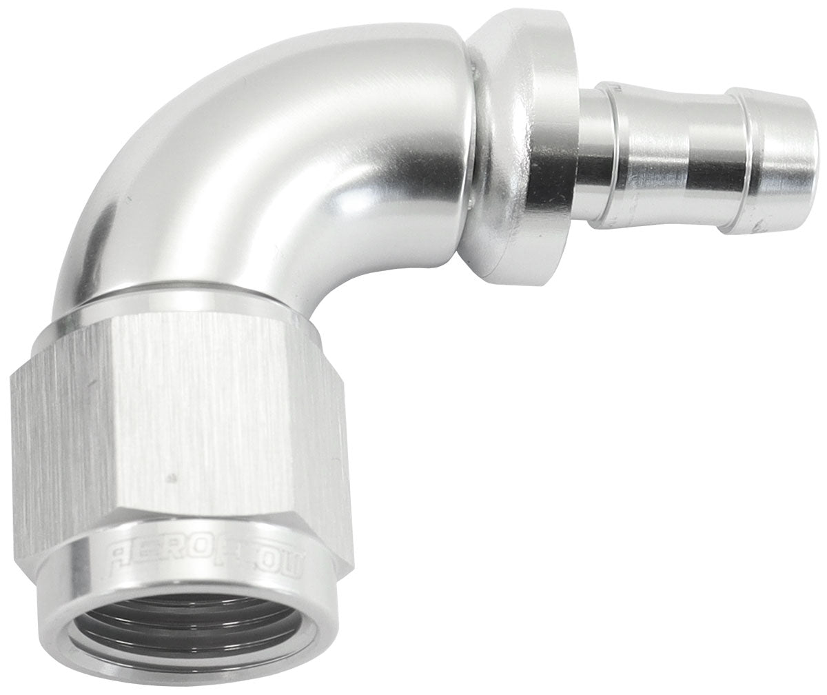 AF513-06-05S - -6AN TO 5/16" BARB 90 DEG FULLFLOW PUSH LOCK SILVER