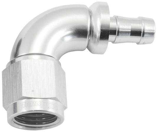 AF513-06-05S - -6AN TO 5/16" BARB 90 DEG FULLFLOW PUSH LOCK SILVER