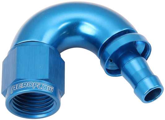 AF515-06-05 - -6AN TO 5/16" BARB 150 DEGREE FULL FLOW PUSH LOCK BLUE