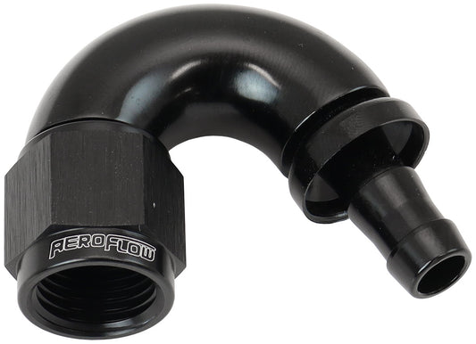 AF515-06-05BLK - -6AN TO 5/16" BARB 150 DEGREE FULL FLOW PUSH LOCK BLACK