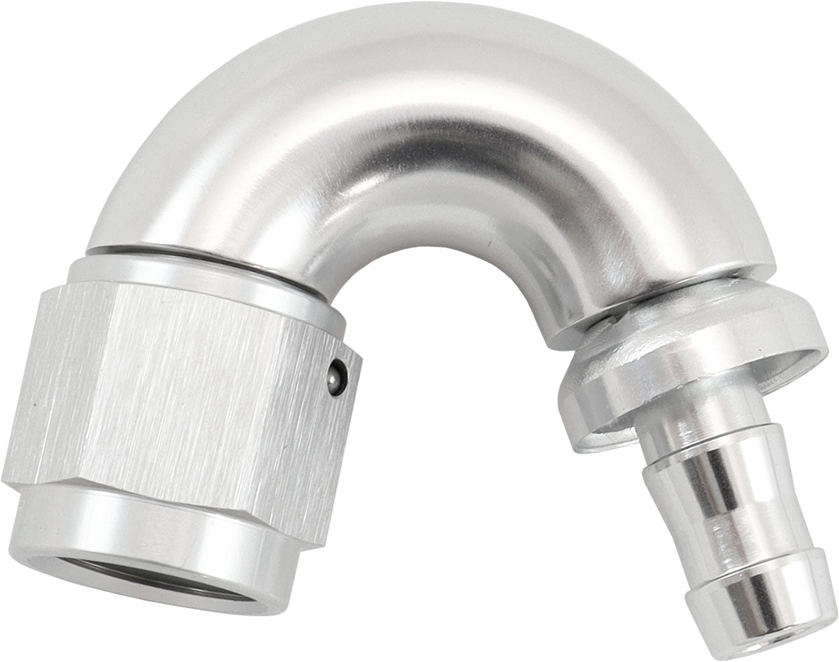 AF515-06-05S - -6AN TO 5/16" BARB 150 DEGREE FULL FLOW PUSH LOCK SILVER