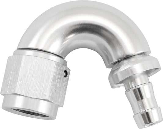 AF515-06-05S - -6AN TO 5/16" BARB 150 DEGREE FULL FLOW PUSH LOCK SILVER