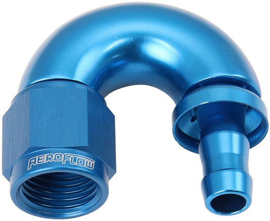 AF516-06-05 - -6AN TO 5/16" BARB 180 DEGREE FULL FLOW PUSH LOCK BLUE