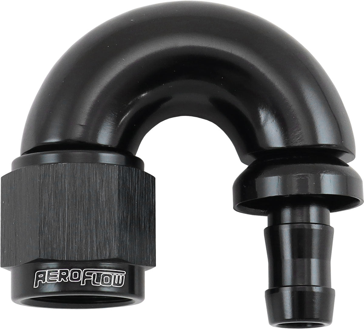 AF516-06-05BLK - -6AN TO 5/16" BARB 180 DEGREE FULL FLOW PUSH LOCK BLACK
