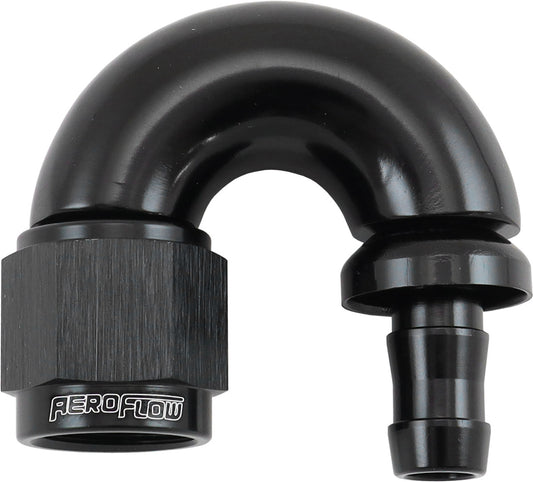 AF516-06-05BLK - -6AN TO 5/16" BARB 180 DEGREE FULL FLOW PUSH LOCK BLACK