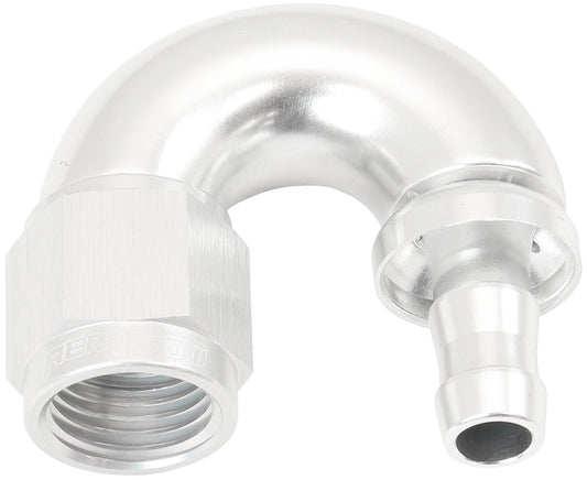 AF516-06-05S - -6AN TO 5/16" BARB 180 DEGREE FULL FLOW PUSH LOCK SILVER