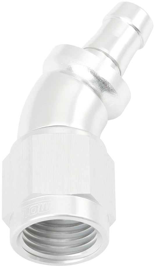 AF517-06-05S - -6AN TO 5/16" BARB 30 DEG FULLFLOW PUSH LOCK SILVER