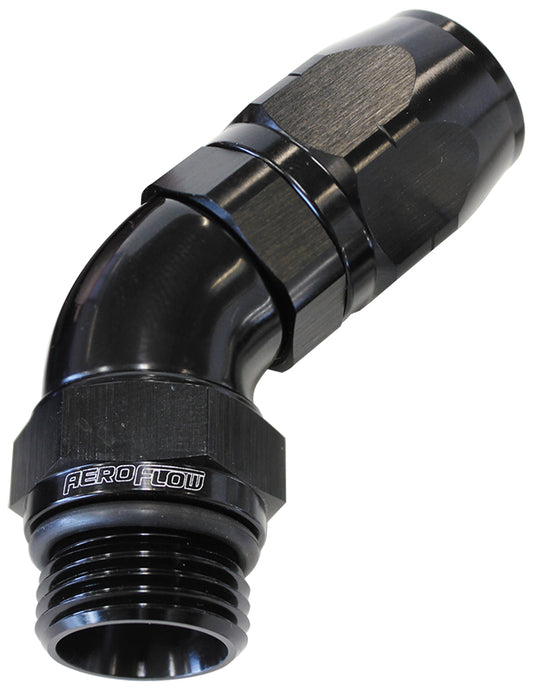 AF544-06-04BLK - MALE HOSE END -4ORB to -6 HOSEFULL FLOW BILLET 45 DEG