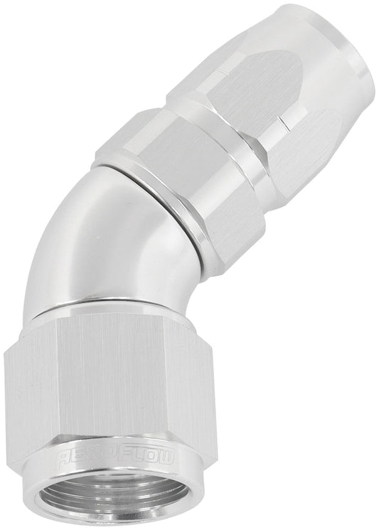 AF552-06-08S - STEPPED 45 DEG HOSEEND -6 HOSETO -8AN REDUCER HOSE END SILVE