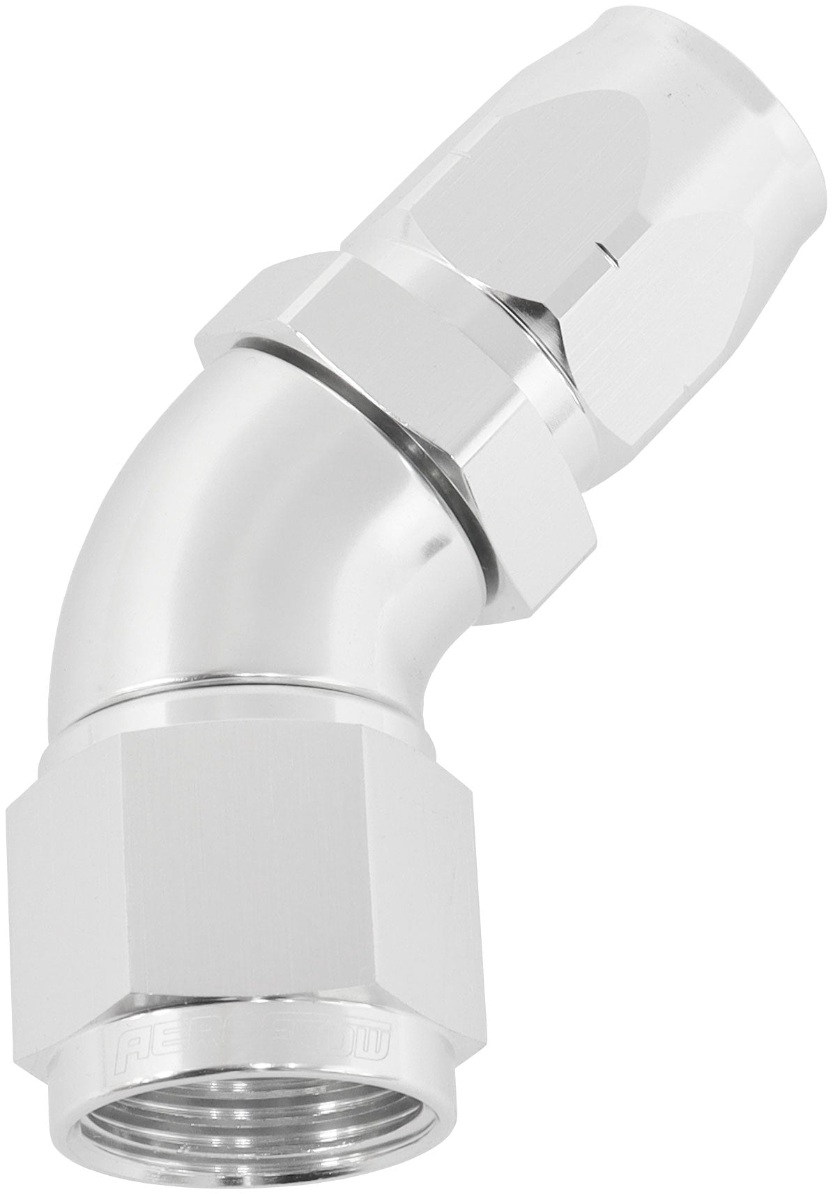 AF552-08-10S - STEPPED 45 DEG HOSEEND -8 HOSETO -10AN REDUCER HOSE END SILV
