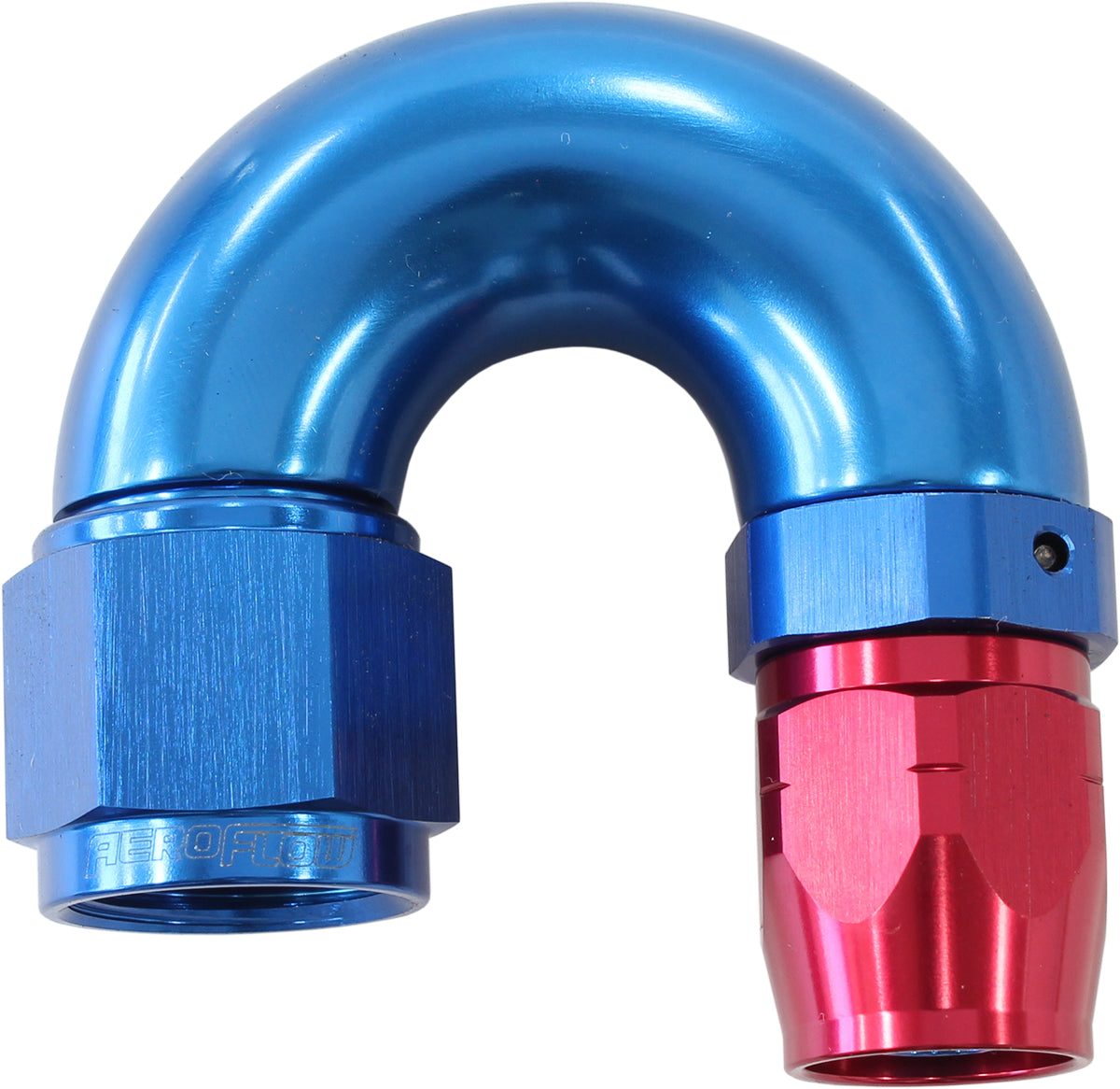 AF556-06-08 - STEPPED 180 DEG HOSEEND -6 HOSTO -8AN REDUCER HOSE END BLUE