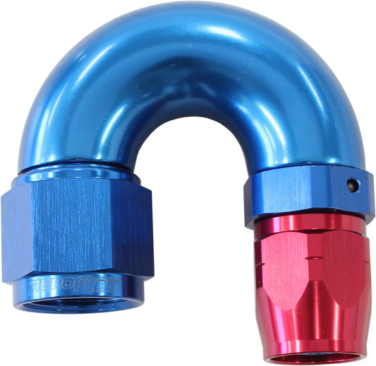AF556-06-08 - STEPPED 180 DEG HOSEEND -6 HOSTO -8AN REDUCER HOSE END BLUE