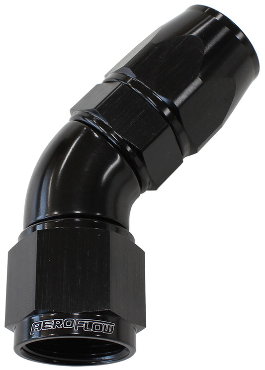 AF572-04DBLK - 45 DEG -4AN FULL FLOW TEFLON HOSE END BLACK 1 PIECE FULLFLO