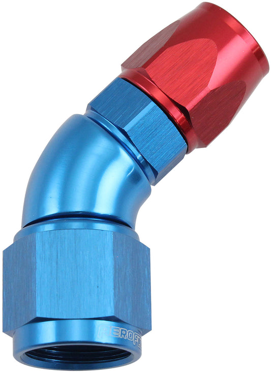 AF572-06-08D - STEPPED 45 DEGREE END -6 HOSE TO -8AN REDUCER HOSE END BLUE TEFLON AF 572-06-08D