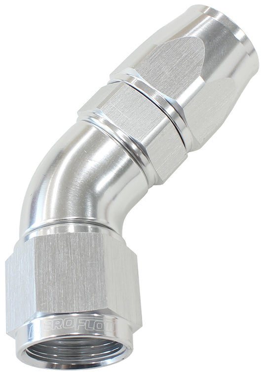 AF572-20DS - 45 DEG -20AN FULL FLOW TEFLON HOSE END SILVER 1 PIECE FULLFL