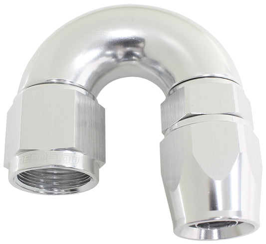 AF576-04DS - 180 DEG -4AN FULL FLOW TEFLON HOSE END SILVER 1 PIECE FULLFL