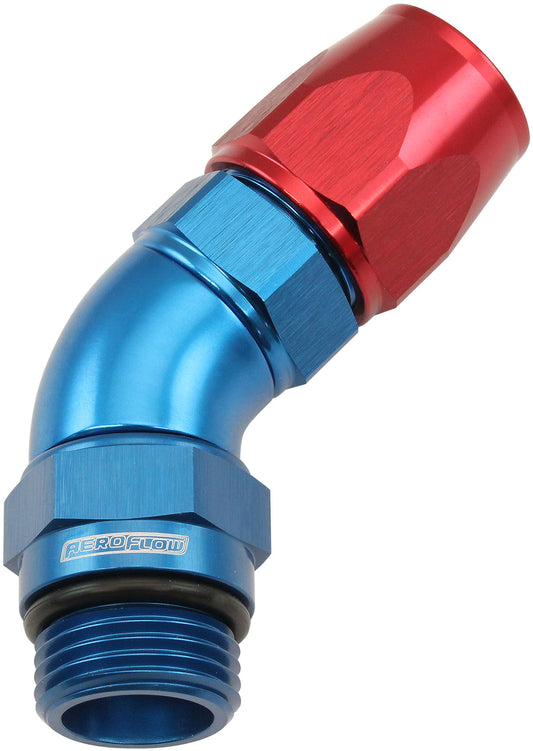 AF582-06-06D - MALE END -6ORB to -6AN TEFLON FULL FLOW BILLET 45 DEG BLUE