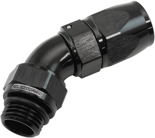 AF582-06-06DBLK - MALE END -6ORB to -6AN TEFLON FULL FLOW BILLET 45 DEG BLACK