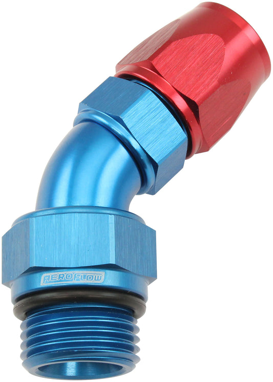 AF582-06-08D - MALE END -8ORB to -6AN TEFLON FULL FLOW BILLET 45 DEG BLUE