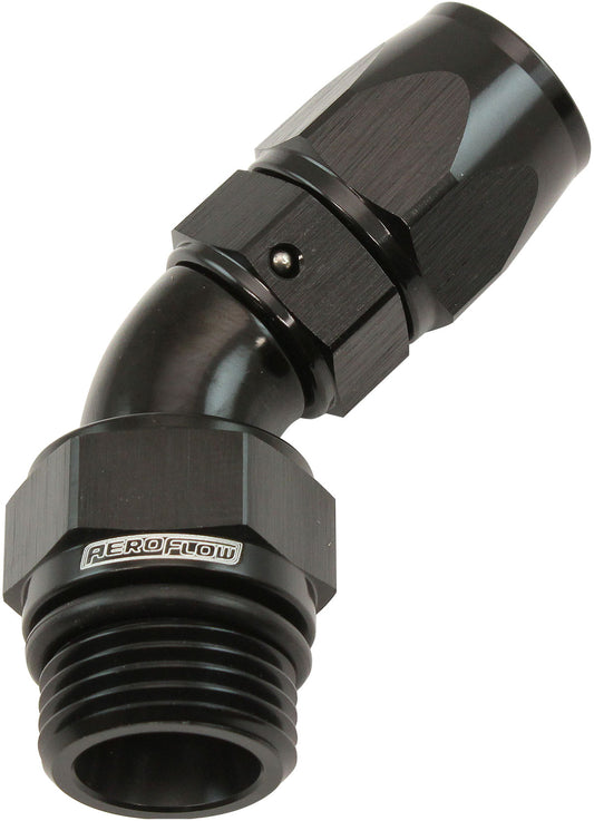 AF582-06-08DBLK - MALE END -8ORB to -6AN TEFLON FULL FLOW BILLET 45 DEG BLACK