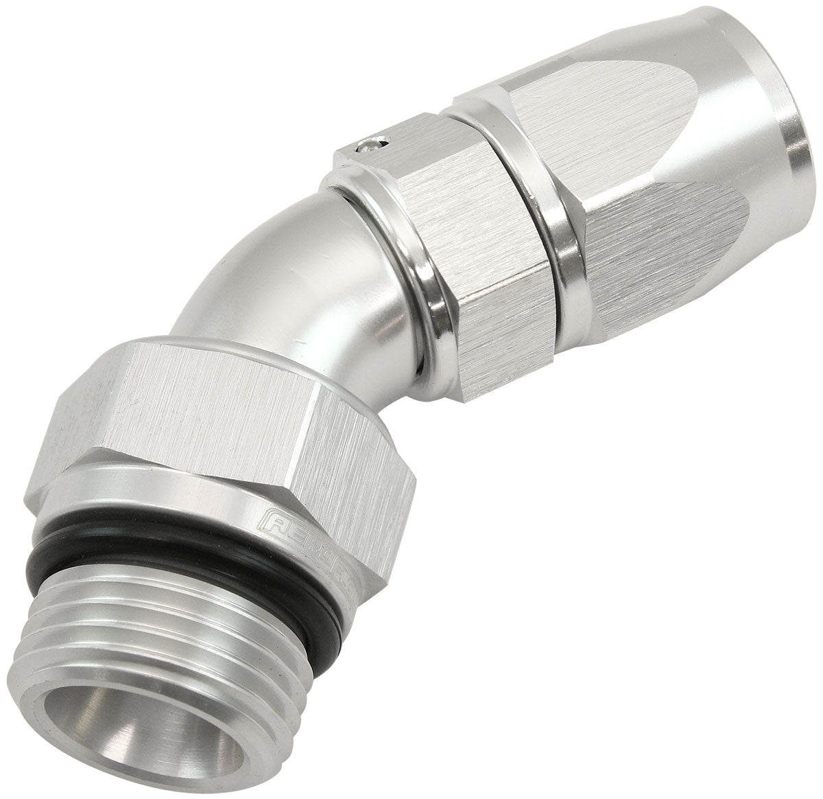 AF582-06-08DS - MALE END -8ORB to -6AN TEFLON FULL FLOW BILLET 45 DEG SILVER