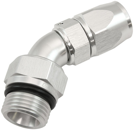 AF582-06-08DS - MALE END -8ORB to -6AN TEFLON FULL FLOW BILLET 45 DEG SILVER