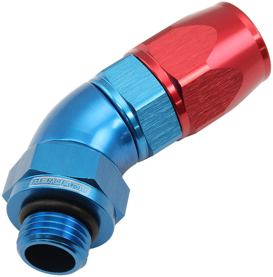 AF582-08-06D - MALE END -6ORB to -8AN TEFLON FULL FLOW BILLET 45 DEG BLUE