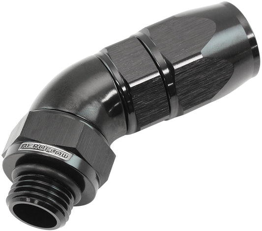 AF582-08-06DBLK - MALE END -6ORB to -8AN TEFLON FULL FLOW BILLET 45 DEG BLACK