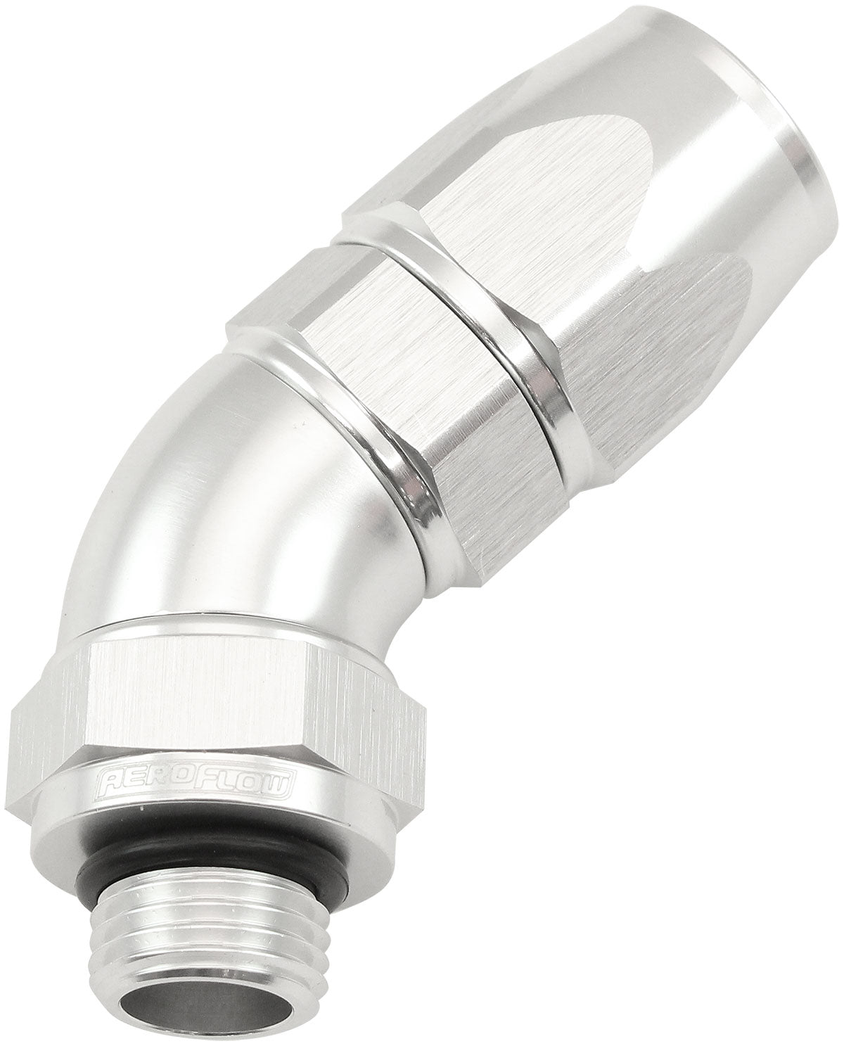 AF582-08-06DS - MALE END -6ORB to -8AN TEFLON FULL FLOW BILLET 45 DEG SILVER