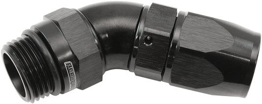 AF582-08-08DBLK - MALE END -8ORB to -8AN TEFLON FULL FLOW BILLET 45 DEG BLACK