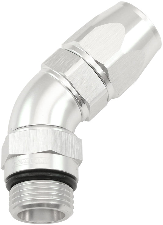 AF582-08-08DS - MALE END -8ORB to -8AN TEFLON FULL FLOW BILLET 45 DEG SILVER
