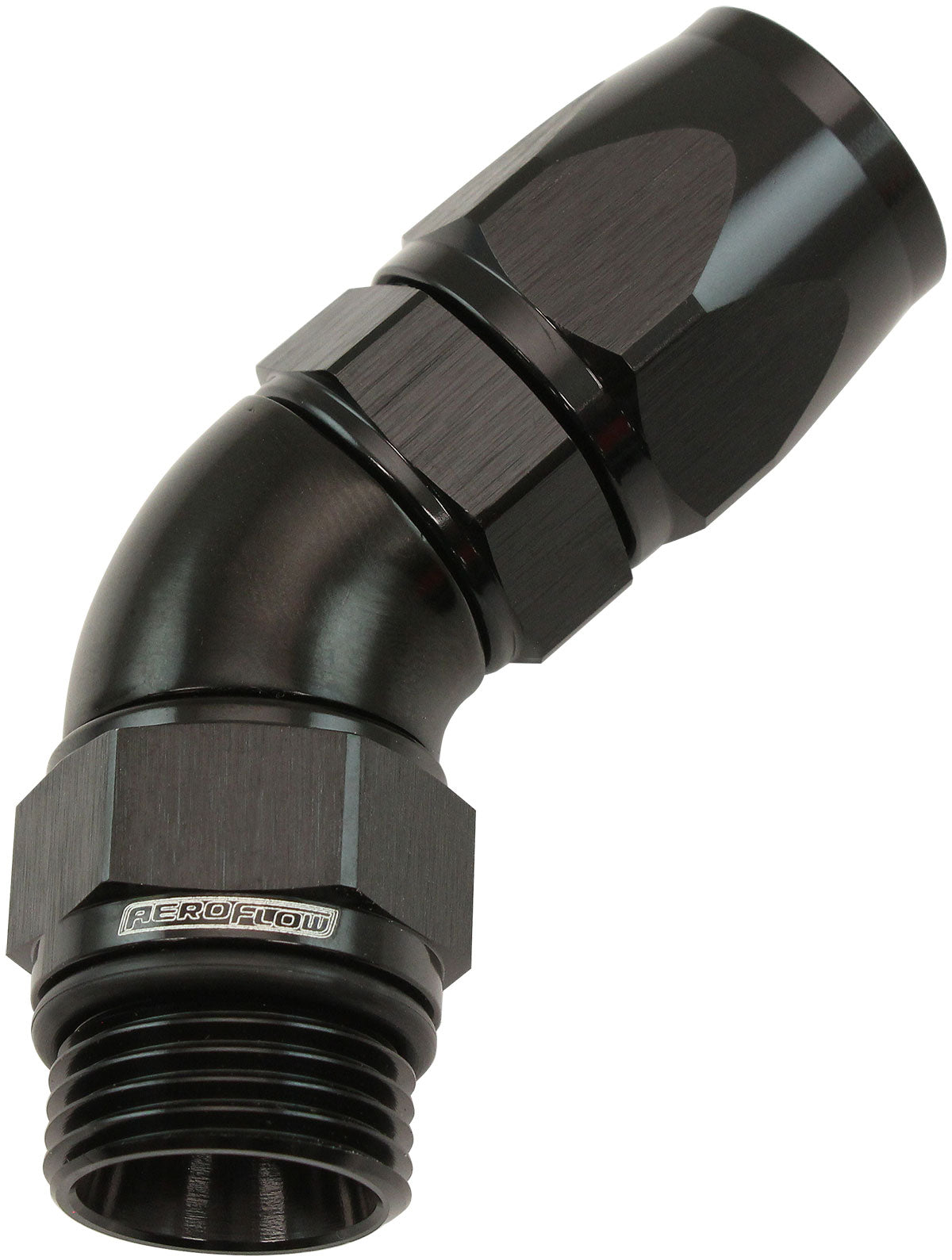 AF582-10-10DBLK - MALE END -10ORB to 10AN TEFLONFULL FLOW BILLET 45 DEG BLACK