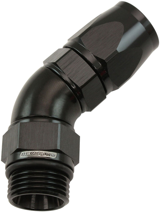 AF582-10-10DBLK - MALE END -10ORB to 10AN TEFLONFULL FLOW BILLET 45 DEG BLACK
