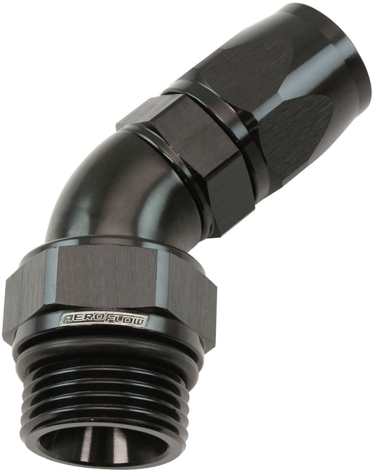 AF582-10-12DBLK - MALE END -12ORB to 10AN TEFLONFULL FLOW BILLET 45 DEG BLACK