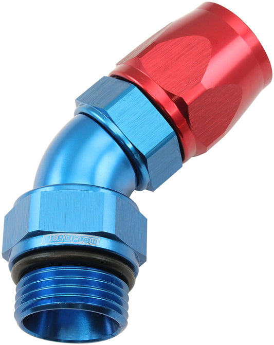 AF582-12-12D - MALE END -12ORB to 12AN TEFLONFULL FLOW BILLET 45 DEG BLUE