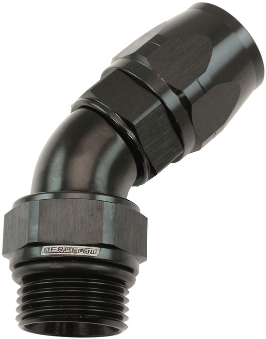 AF582-12-12DBLK - MALE END -12ORB to 12AN TEFLONFULL FLOW BILLET 45 DEG BLACK