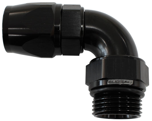 AF583-06-06DBLK - MALE END -6ORB to -6AN TEFLON FULL FLOW BILLET 90 DEG BLACK