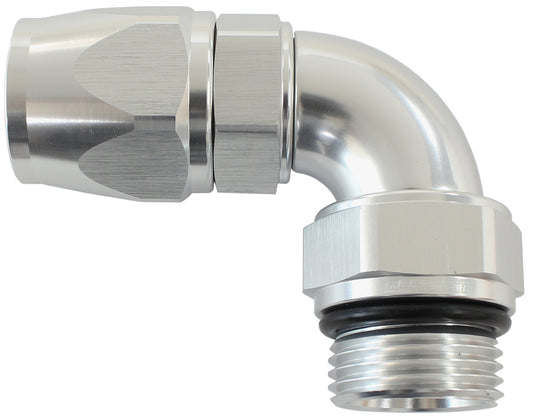 AF583-06-06DS - MALE END -6ORB to -6AN TEFLON FULL FLOW BILLET 90 DEG SILVER
