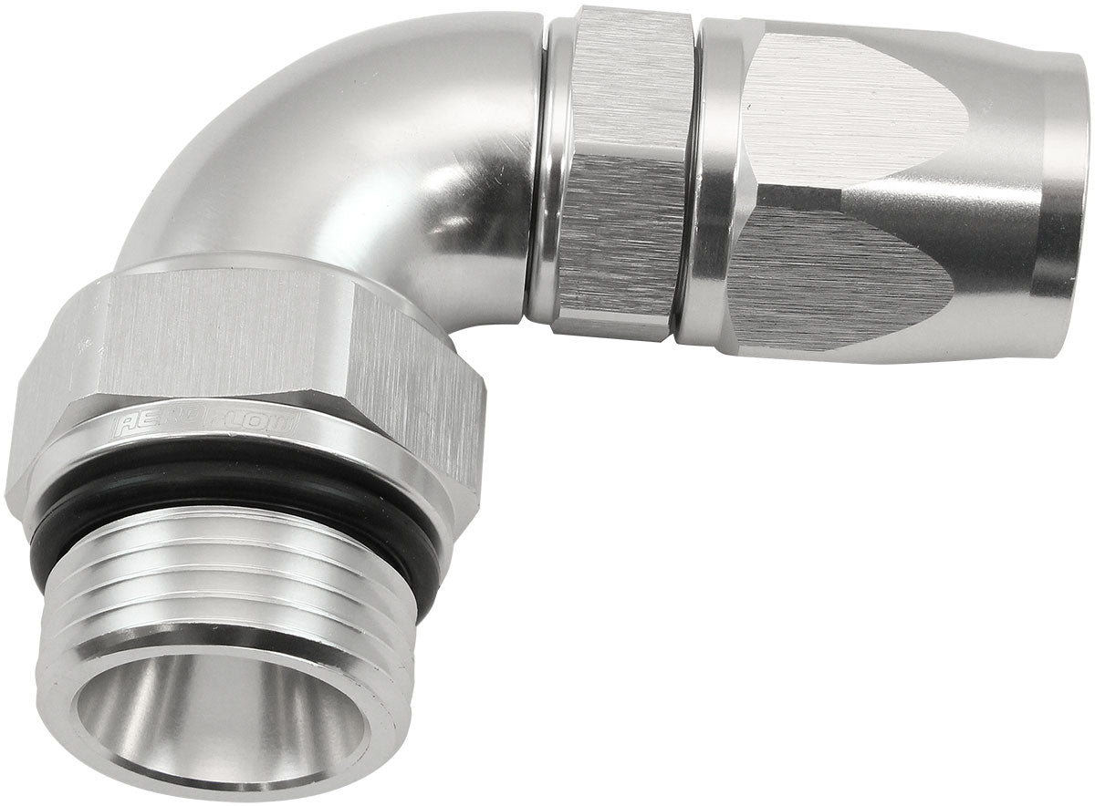 AF583-08-06DS - MALE END -6ORB to -8AN TEFLON FULL FLOW BILLET 90 DEG SILVER
