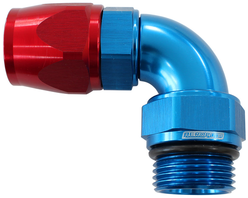 AF583-08-08D - MALE END -8ORB to -8AN TEFLON FULL FLOW BILLET 90 DEG BLUE