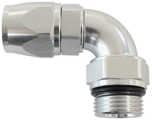 AF583-12-12DS - MALE END -12ORB to 12AN TEFLONFULL FLOW BILLET 90 DEG SILVER