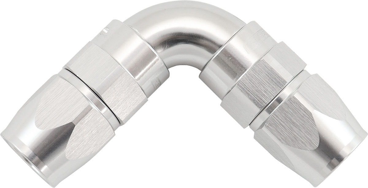 AF593-06-06DS - 90 DEG -6AN TO -6AN TEFLON FULL FLOW DOUBLE HOSE ENDS PTFE SILVER - AF 593-06-06DS