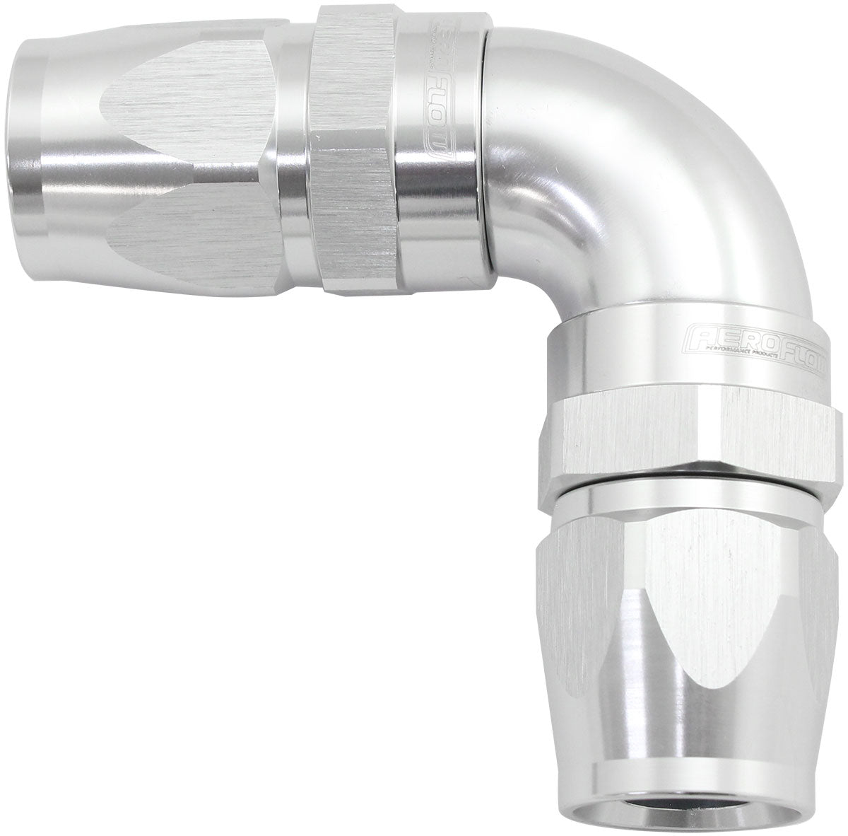 AF593-08-08DS - 90 DEG -8AN TO -8AN TEFLON FULL FLOW DOUBLE HOSE ENDS PTFE SILVER - AF 593-08-08DS