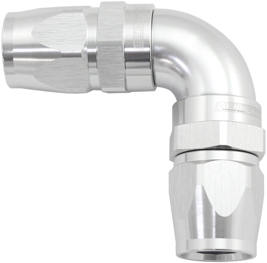 AF593-08-08DS - 90 DEG -8AN TO -8AN TEFLON FULL FLOW DOUBLE HOSE ENDS PTFE SILVER - AF 593-08-08DS